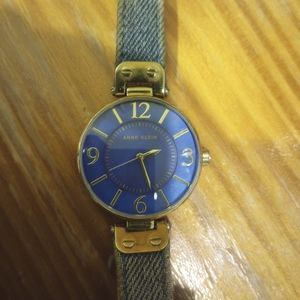 Anne Klein Denim Leather Strap Watch